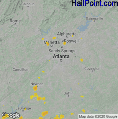 Hail Map for Atlanta, GA Region on May 24, 2020 