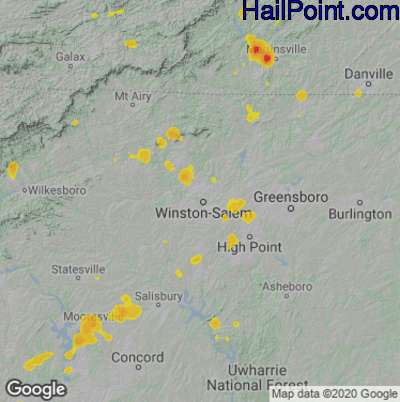 Hail Map for Winston-Salem, NC Region on May 24, 2020