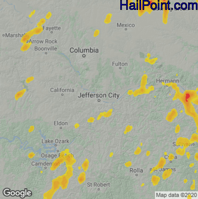 Hail Map for Jefferson City, MO Region on May 24, 2020