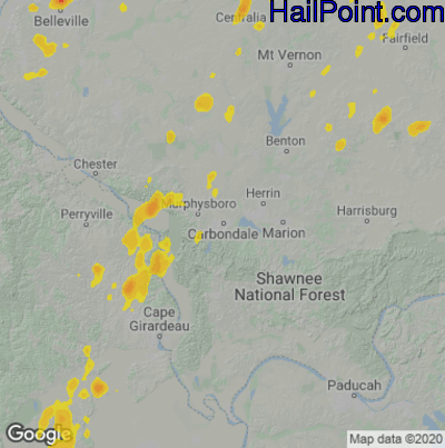 Hail Map for Carbondale, IL Region on May 24, 2020