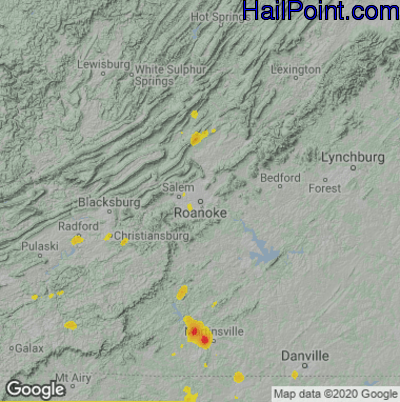 Hail Map for Roanoke, VA Region on May 24, 2020