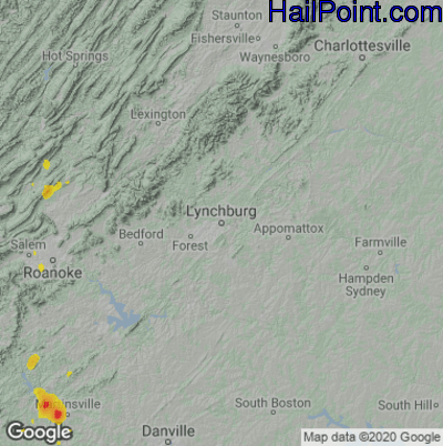 Hail Map for Lynchburg, VA Region on May 24, 2020