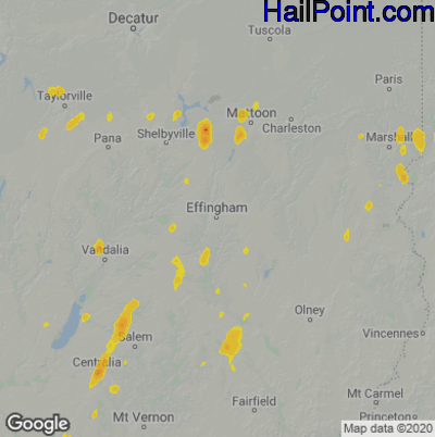 Hail Map for Effingham, IL Region on May 24, 2020 