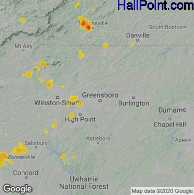 Hail Map for Greensboro, NC Region on May 24, 2020