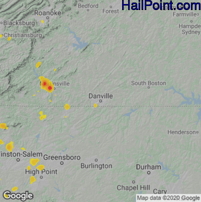Hail Map for Danville, VA Region on May 24, 2020