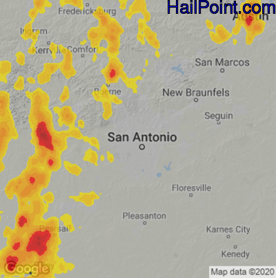 Hail Map for San Antonio, TX Region on May 24, 2020