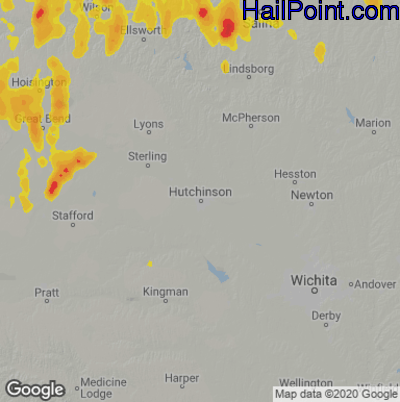 Hail Map for Hutchinson, KS Region on May 24, 2020
