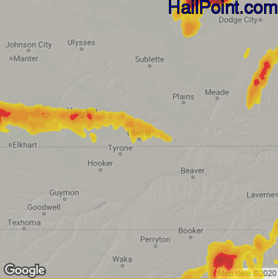 Hail Map for Liberal, KS Region on May 24, 2020