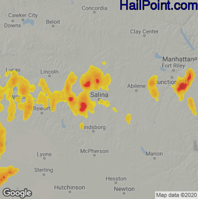 Hail Map for Salina, KS Region on May 24, 2020 