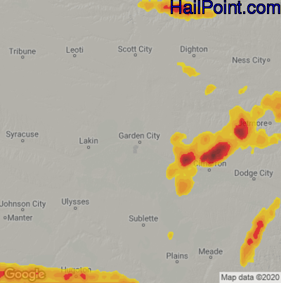Hail Map for Garden City, KS Region on May 25, 2020