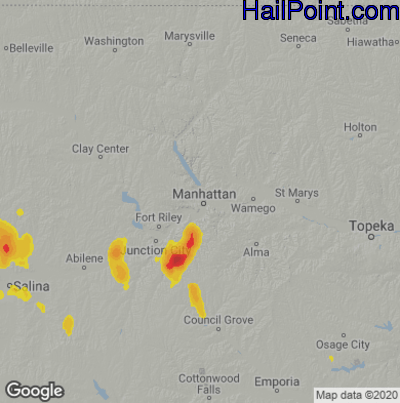 Hail Map for Mahhattan, KS Region on May 25, 2020