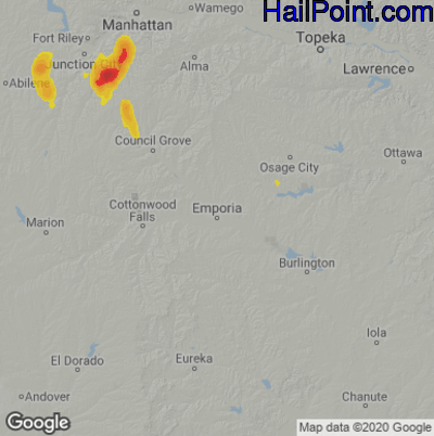Hail Map for Emporia, KS Region on May 25, 2020