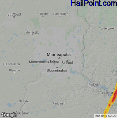 Hail Map for Minneapolis, MN Region on May 25, 2020
