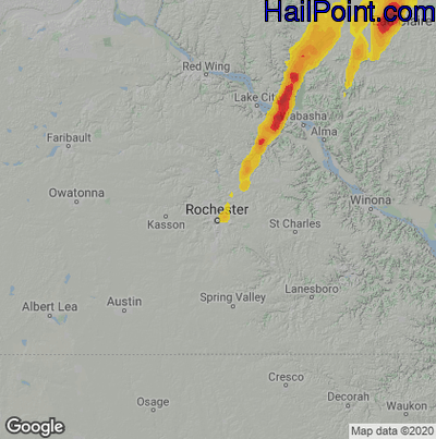 Hail Map for Rochester, MN Region on May 25, 2020