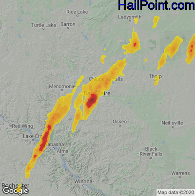Hail Map for Eau Claire, WI Region on May 25, 2020