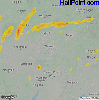 Hail Map for Wausau, WI Region on May 25, 2020