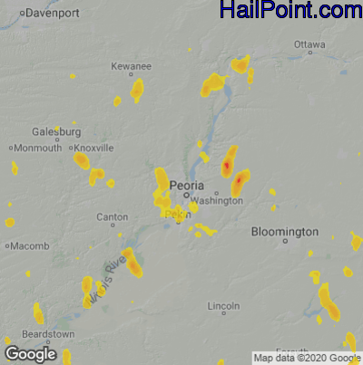 Hail Map for Peoria, IL Region on May 25, 2020
