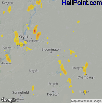 Hail Map for Bloomington, IL Region on May 25, 2020