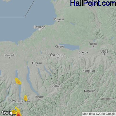 Hail Map for Syracuse, NY Region on May 25, 2020