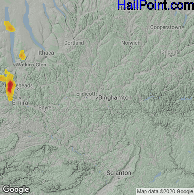 Hail Map for Binghamton, NY Region on May 25, 2020 