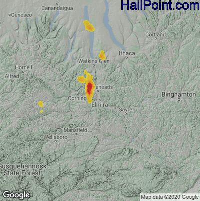 Hail Map for Elmira, NY Region on May 25, 2020 
