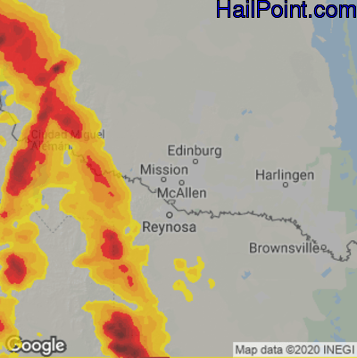 Hail Map for McAllen, TX Region on May 25, 2020