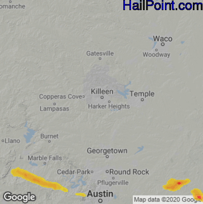 Hail Map for Killeen, TX Region on May 26, 2020