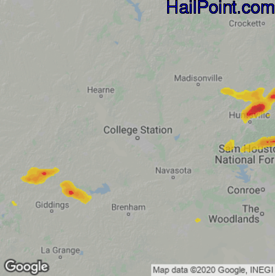 Hail Map for College Station, TX Region on May 26, 2020 