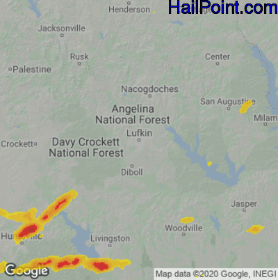Hail Map for Lufkin, TX Region on May 26, 2020