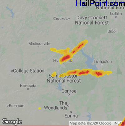Hail Map for Huntsville, TX Region on May 26, 2020