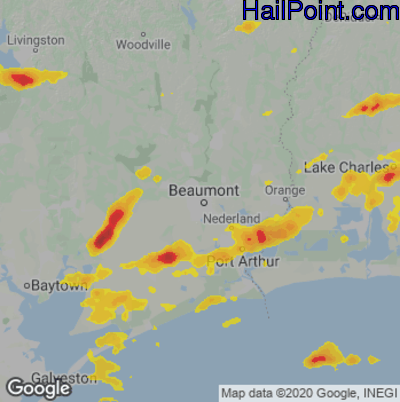 Hail Map for Beaumont, TX Region on May 26, 2020