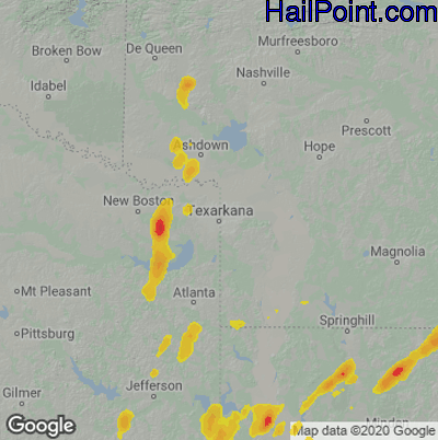Hail Map for Texarkana, AR Region on May 26, 2020
