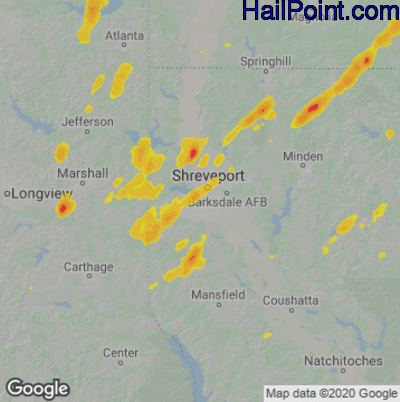 Hail Map for Shreveport, LA Region on May 27, 2020