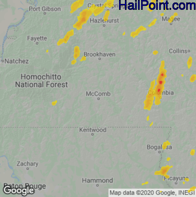 Hail Map for McComb, MS Region on May 27, 2020