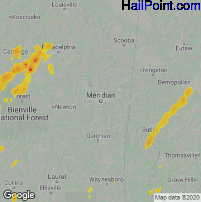 Hail Map for Meridan, MS Region on May 27, 2020