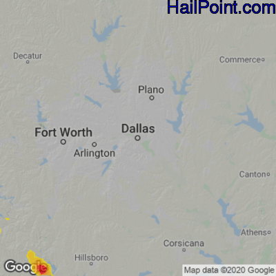 Hail Map for Dallas, TX Region on May 27, 2020