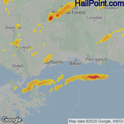 Hail Map for Gulfport, MS Region on May 27, 2020