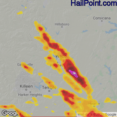 Hail Map for Waco, TX Region on May 27, 2020