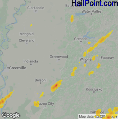 Hail Map for Greenwood, MS Region on May 27, 2020 
