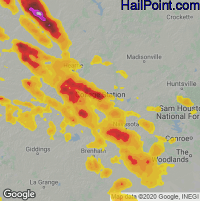 Hail Map for College Station, TX Region on May 27, 2020