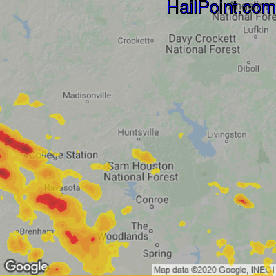 Hail Map for Huntsville, TX Region on May 27, 2020