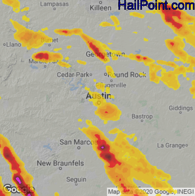 Hail Map for Austin, TX Region on May 27, 2020