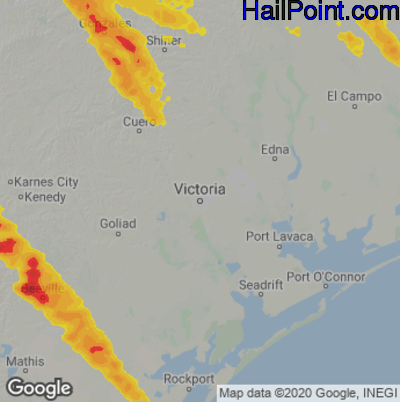 Hail Map for Victoria, TX Region on May 27, 2020