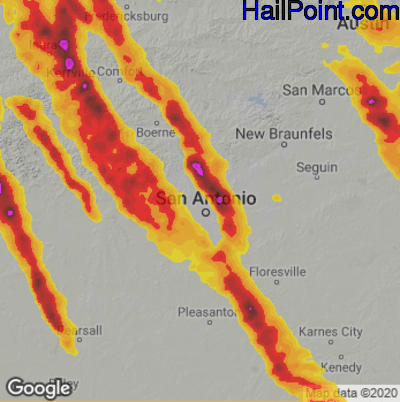 Hail Map for San Antonio, TX Region on May 27, 2020