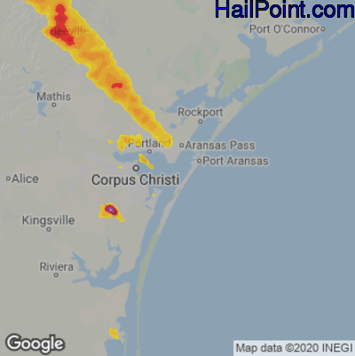 Hail Map for Corpus Christi, TX Region on May 28, 2020