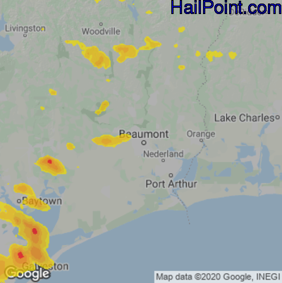 Hail Map for Beaumont, TX Region on May 28, 2020