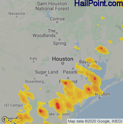 Hail Map for Houston, TX Region on May 28, 2020