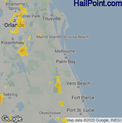 Hail Map for Palm Bay, FL Region on May 28, 2020