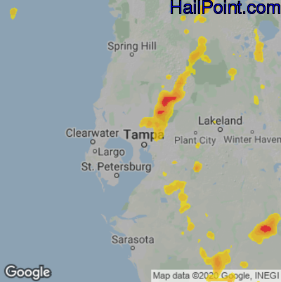 Hail Map for Tampa, FL Region on May 28, 2020
