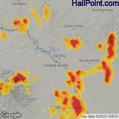 Hail Map for Del Rio, TX Region on May 28, 2020